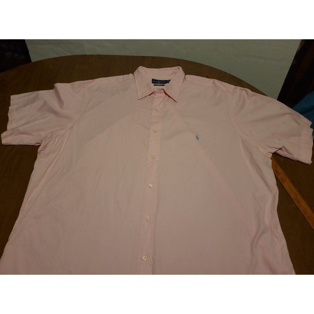 Ralph Lauren soft Pink Button short sleeve Shirt Pony logo 3XLT Big